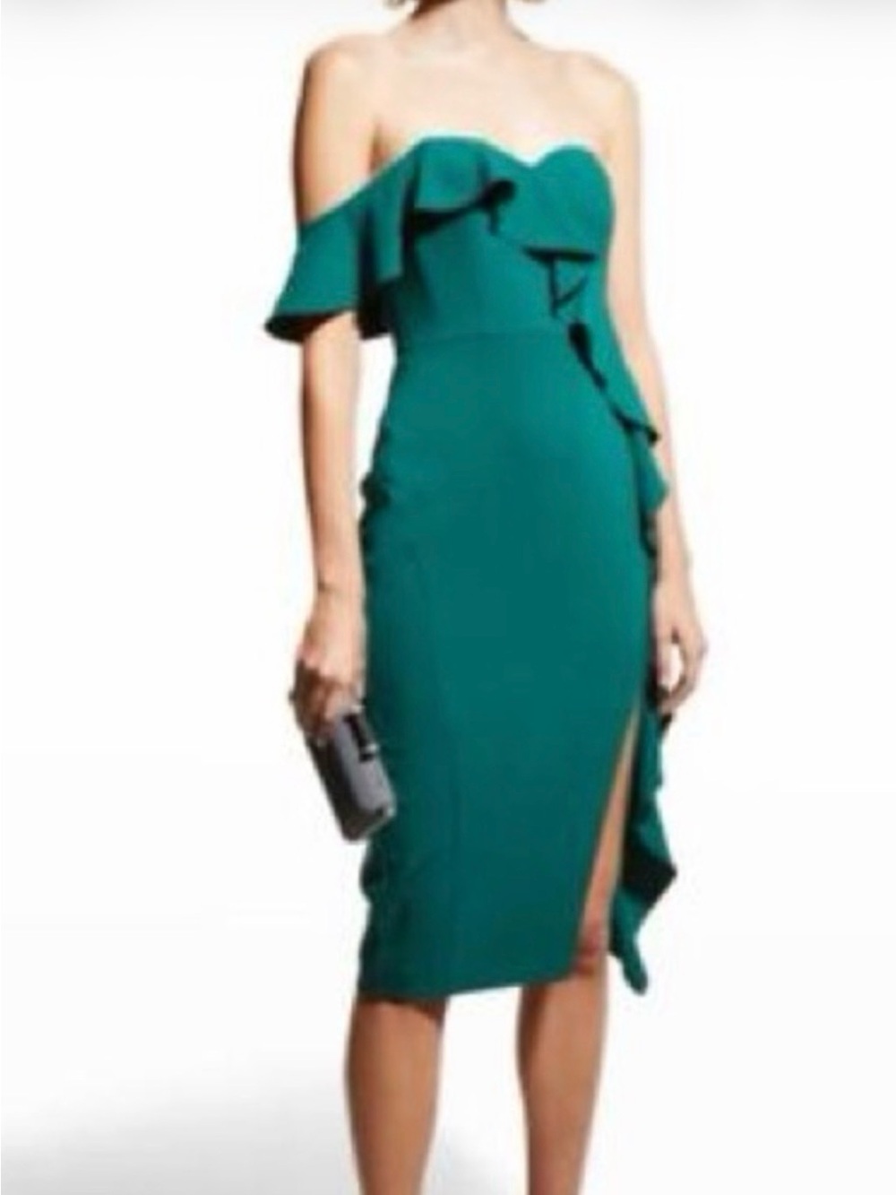 Strapless Ruffle Sheath Dress in Teal